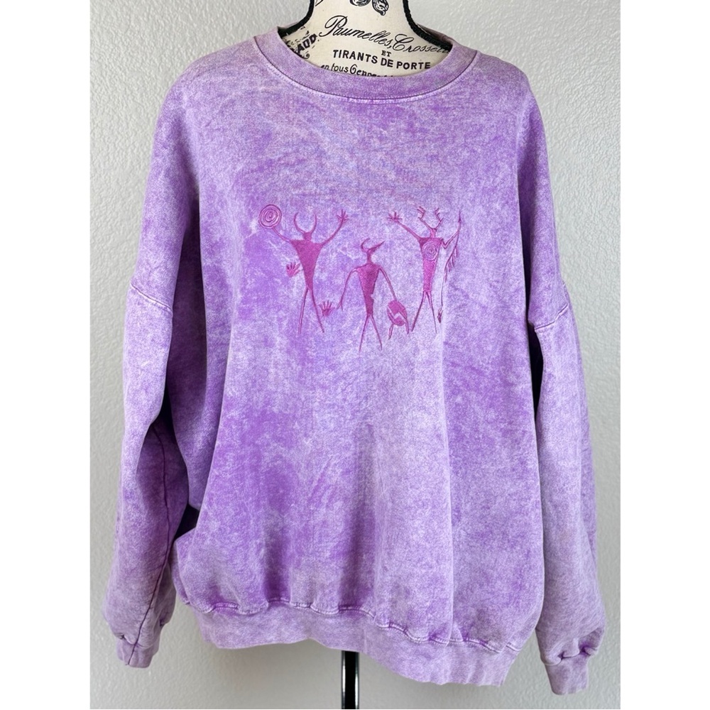 VTG 90s Purple Southwest Petroglyphs Cotton Sweatshirt Festival Unisex, size 2XL - Picture 2 of 11